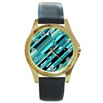 Blue abstraction Round Gold Metal Watch Front