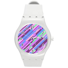 Pink, Purple And Green Pattern Round Plastic Sport Watch (m) by Valentinaart