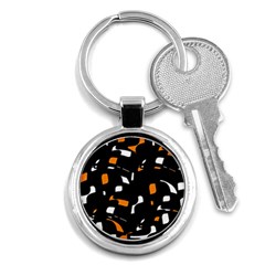 Orange, Black And White Pattern Key Chains (round)  by Valentinaart