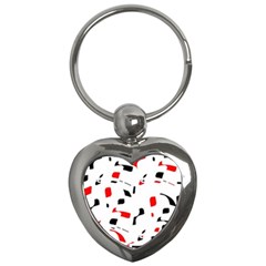 White, Red And Black Pattern Key Chains (heart)  by Valentinaart