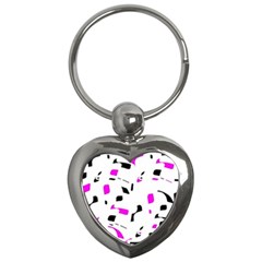 Magenta, Black And White Pattern Key Chains (heart)  by Valentinaart