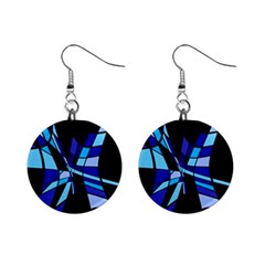 Blue Abstart Design Mini Button Earrings