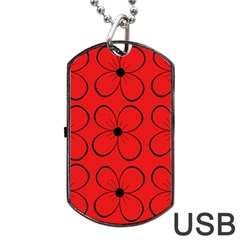 Red Floral Pattern Dog Tag Usb Flash (one Side) by Valentinaart