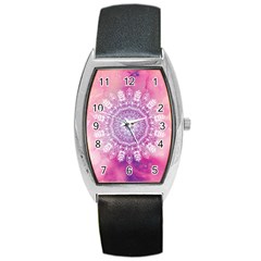 Pink Watercolour Mandala Barrel Style Metal Watch by TanyaDraws