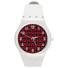 Dots Pattern Red Round Plastic Sport Watch (m) by BrightVibesDesign