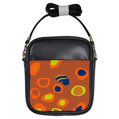 Orange Abstraction Girls Sling Bags by Valentinaart