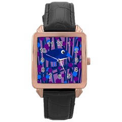 Purple Bird Rose Gold Leather Watch 