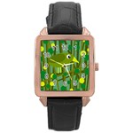 Cute green bird Rose Gold Leather Watch  Front