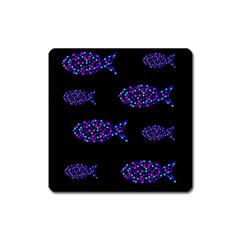 Purple Fishes Pattern Square Magnet by Valentinaart