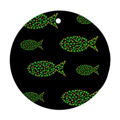 Green Fishes Pattern Round Ornament (two Sides) 