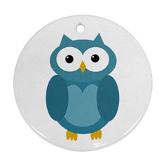 Cute Blue Owl Round Ornament (two Sides) 