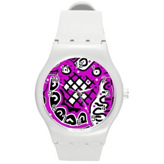 Magenta High Art Abstraction Round Plastic Sport Watch (m)