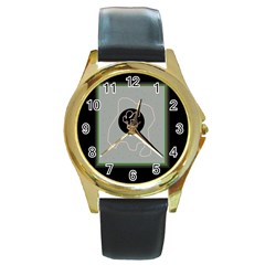 Gray Abstract Art Round Gold Metal Watch