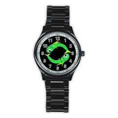 Green Fishes Stainless Steel Round Watch