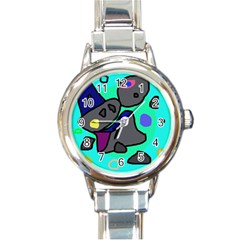 Blue Comic Abstract Round Italian Charm Watch