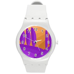 Orange And Purple Landscape Round Plastic Sport Watch (m)