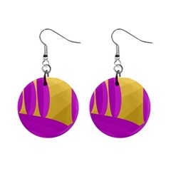 Yellow And Magenta Landscape Mini Button Earrings