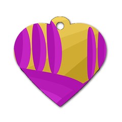 Yellow And Magenta Landscape Dog Tag Heart (one Side)