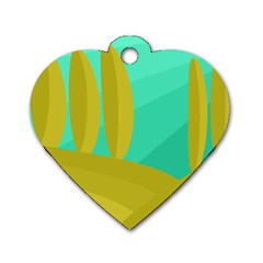 Green And Yellow Landscape Dog Tag Heart (two Sides)