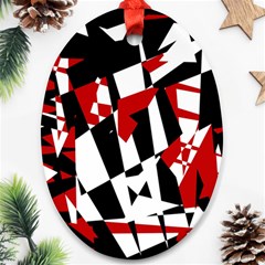 Red, Black And White Chaos Oval Ornament (two Sides) by Valentinaart