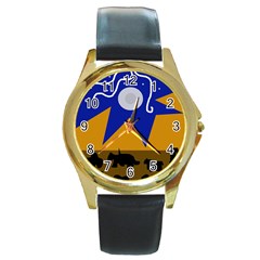 Decorative Abstraction Round Gold Metal Watch