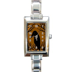 Halloween Raven - Brown Rectangle Italian Charm Watch by Valentinaart