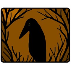 Halloween Raven - Brown Fleece Blanket (medium)  by Valentinaart