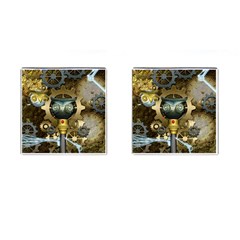 Steampunk, Awesome Owls With Clocks And Gears Cufflinks (square)