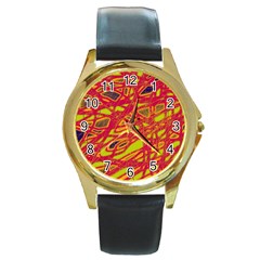 Orange Neon Round Gold Metal Watch