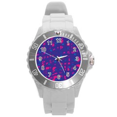 Blue And Pink Neon Round Plastic Sport Watch (l)