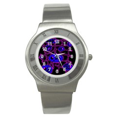 Blue And Magenta Abstraction Stainless Steel Watch