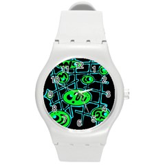 Green And Blue Abstraction Round Plastic Sport Watch (m)