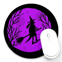 Halloween Witch - Purple Moon Round Mousepads