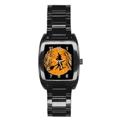 Halloween Witch - Orange Moon Stainless Steel Barrel Watch