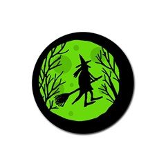 Halloween Witch - Green Moon Rubber Round Coaster (4 Pack) 