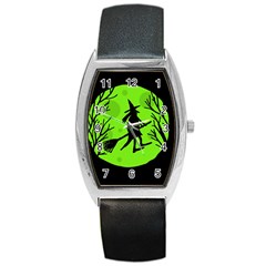 Halloween Witch - Green Moon Barrel Style Metal Watch