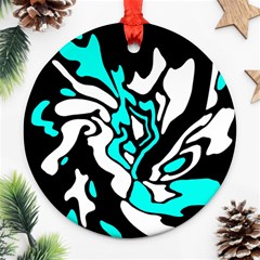 Cyan, Black And White Decor Round Ornament (two Sides) 