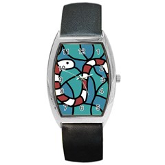 Red Snake Barrel Style Metal Watch by Valentinaart