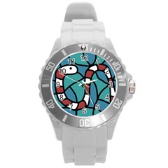 Red Snake Round Plastic Sport Watch (l) by Valentinaart