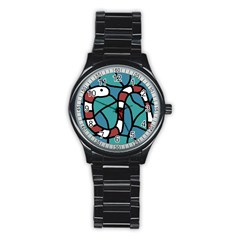 Red Snake Stainless Steel Round Watch by Valentinaart