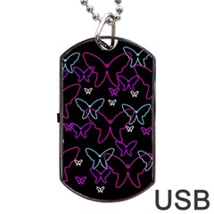 Purple Butterflies Pattern Dog Tag Usb Flash (two Sides)  by Valentinaart