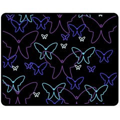 Blue Neon Butterflies Fleece Blanket (medium)  by Valentinaart