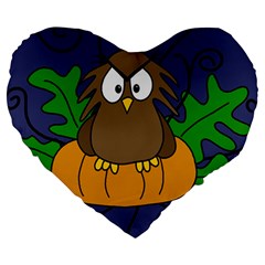 Halloween Owl And Pumpkin Large 19  Premium Flano Heart Shape Cushions by Valentinaart