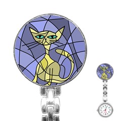 Artistic Cat - Yellow Stainless Steel Nurses Watch by Valentinaart