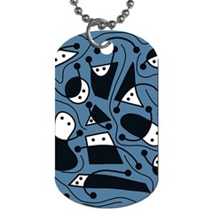 Playful Abstract Art - Blue Dog Tag (one Side) by Valentinaart