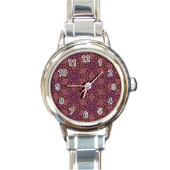 Fuchsia Abstract Shell Pattern Round Italian Charm Watch by TanyaDraws