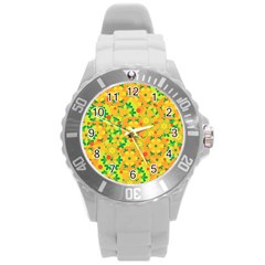 Christmas Decor - Yellow Round Plastic Sport Watch (l) by Valentinaart