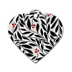 Red, Black And White Elegant Pattern Dog Tag Heart (one Side) by Valentinaart