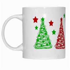 Decorative Christmas Trees Pattern - White White Mugs by Valentinaart