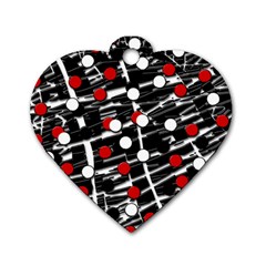 Red And White Dots Dog Tag Heart (two Sides)